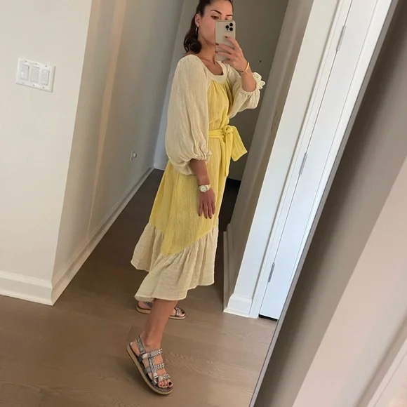 LISA MARIE FERNANDEZ LMF Laure belted linen-blend gauze midi dress - Picture 3 of 14